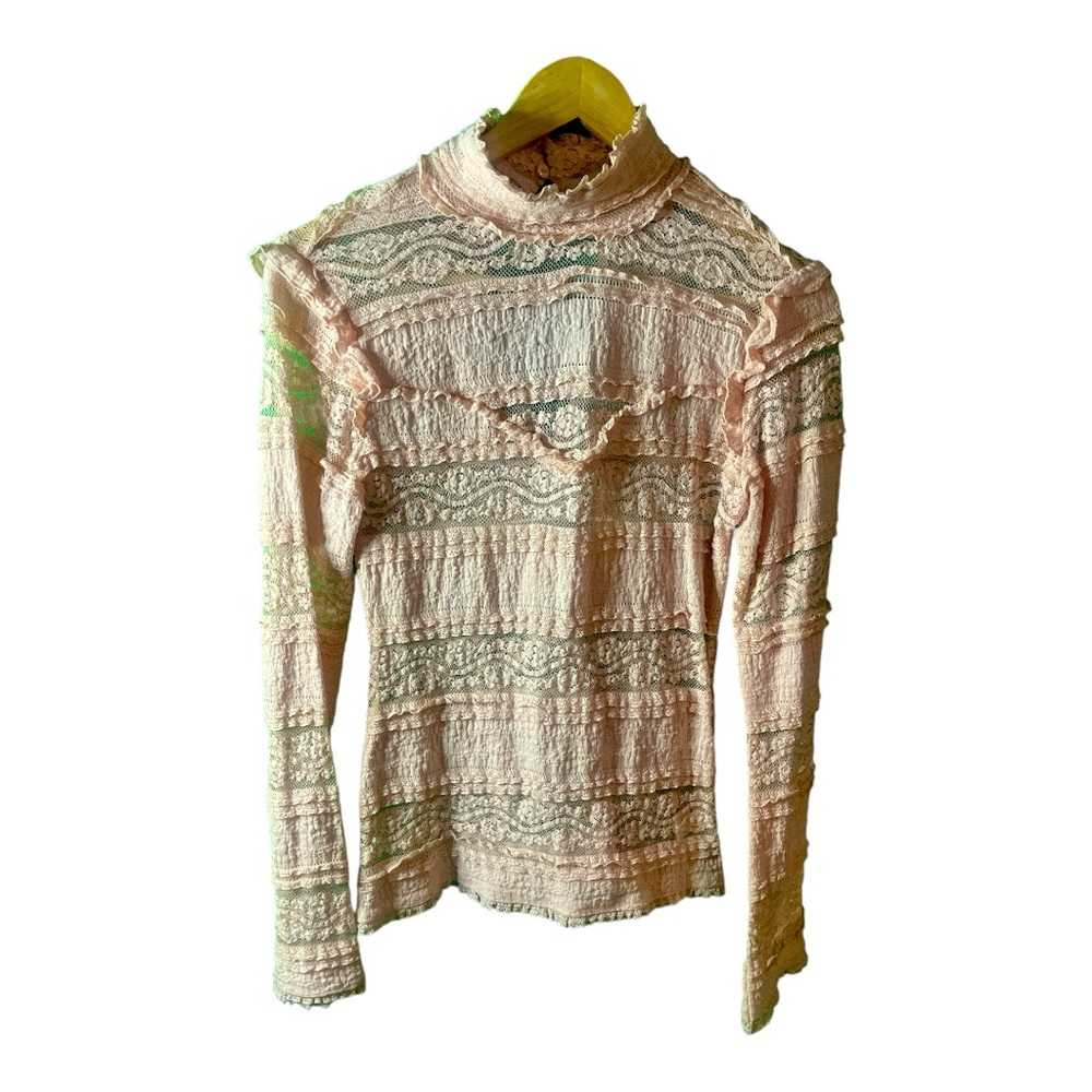 K/lab Pink Lace ruffle long sleeve shirt